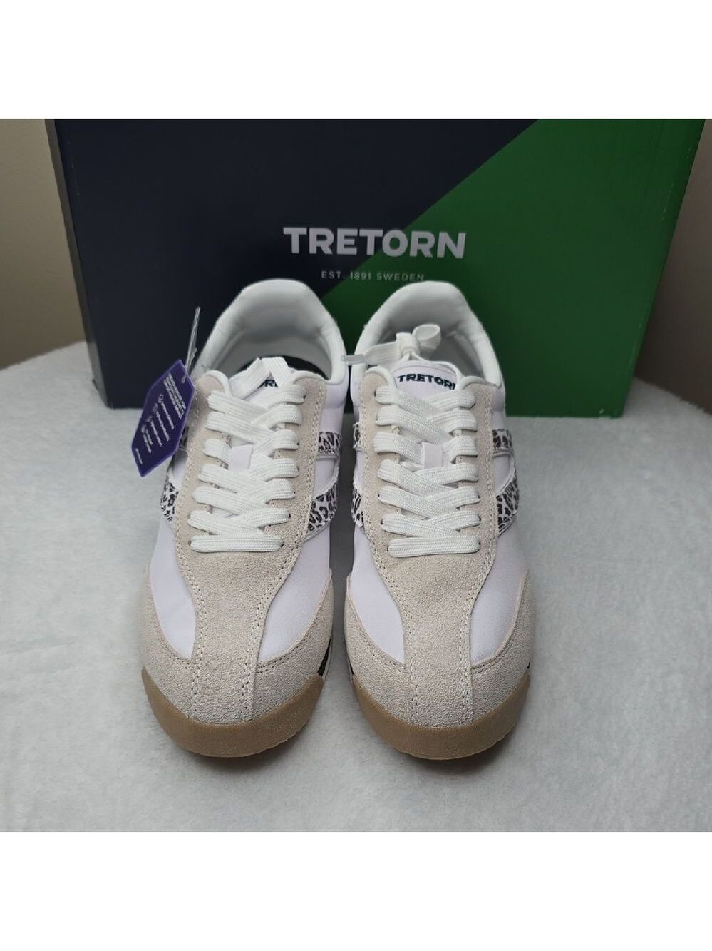 NIB Tretorn Kristine Elite Sneakers 9.5M Suede Nylon Black White Leopard